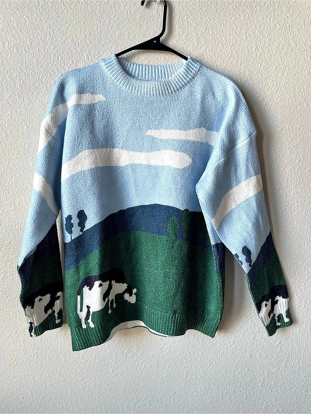 Aelfric Eden Cow Landscape Crewneck Sweater Blue & Green